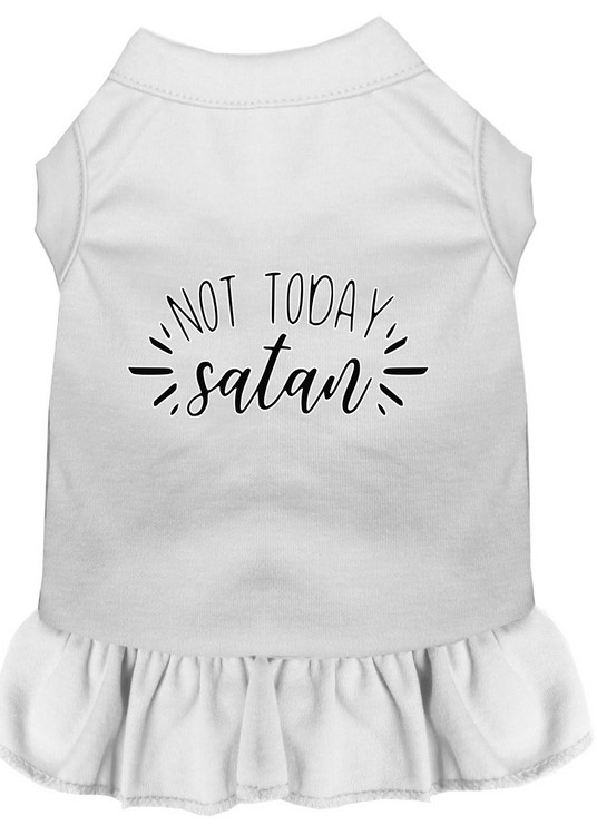 Not Today Satan Screen Print Dog Dress White Med